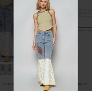 NWOT POL Denim Multi Flared Embroidered Pants